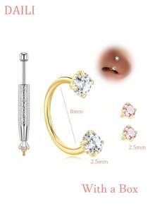 DAILI 14K镀金双环鼻钉，女士20G鼻钉，低过敏性鼻/身体穿刺饰品，1.5mm、2mm、2.5mm、3mm CZ - 金黃色 - 查看 17