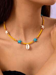 1 chiếc vòng cổ đính hạt phong cách Bohemian, vòng cổ choker đính hạt hình sao biển và vỏ sò đa năng, thanh lịch cho các bữa tiệc và sử dụng hàng ngày, món quà tuyệt vời cho sinh nhật hoặc ngày lễ. - Nhiều màu - Xem 8