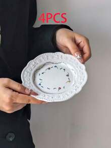 1件/2件裝 花朵與蝴蝶陶瓷餐盤套組，復古浮雕花卉手工陶瓷盤，大容量 6-8 吋，適用西餐、義大利麵、攝影、宴會餐盤，可洗碗機、微波爐使用，商業用途 - 彩色 - 查看 8