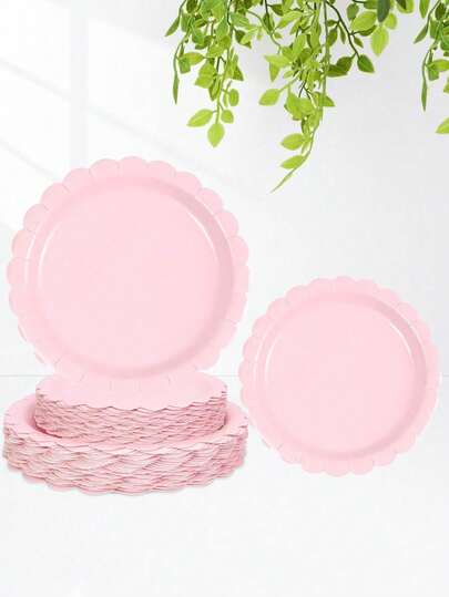 20/10 chiếc đĩa giấy dùng một lần màu hồng lượn sóng, đường kính 9 inch, đĩa bánh 7 inch, thích hợp cho đám cưới, tiệc mừng em bé, tiệc tiết lộ giới tính, tiệc cô dâu, tiệc sinh nhật, đĩa tráng miệng.