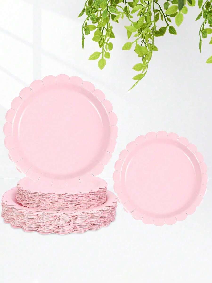 20/10pcs 9-Inch Pink Wavy Disposable Paper Plates, 7-Inch Cake Plates Suitable For Wedding, Baby Shower, Gender Reveal, Bridal, Birthday Party, Dessert Plates - Multicolor - View 1