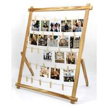 Freestanding Photo Display Board With Clips Stable Tabletop Picture Frame Stand Holds 30+ Photos Graduation Centerpiece Decorations 2026 Wooden Board For Photos Artworks Carbonized - Carbonized Brown - View 7