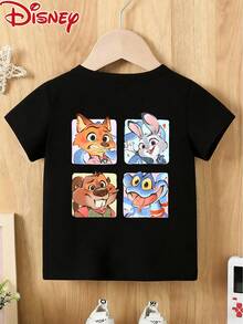 Disney Baby Boys Tops, Short-Sleeved T-Shirt,Zootopia Grid Pattern Printing,Summer Breathable Comfortable Short Sleeves, Female Baby Boy With T-Shirt. - Black - View 1