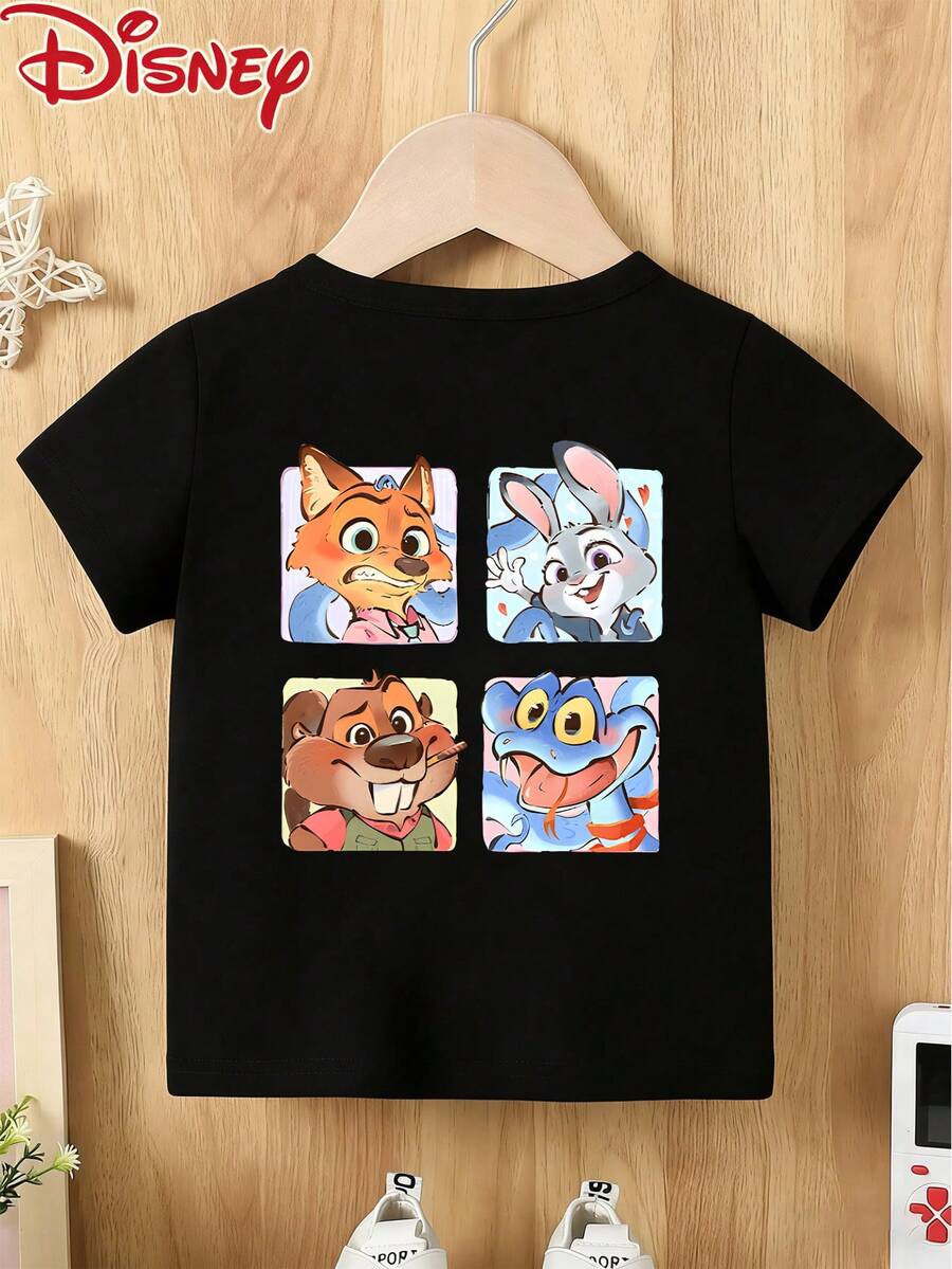 Disney Baby Boys Tops, Short-Sleeved T-Shirt,Zootopia Grid Pattern Printing,Summer Breathable Comfortable Short Sleeves, Female Baby Boy With T-Shirt. - Black - View 1