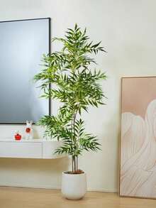 CHIGO 1pc Artificial Indoor Plant, Realistic Ficus Lyrata Design, Thick And Flexible Leaves, Long-Lasting Color, Can Be Matched With Cement Pot, Rattan Basket, Ceramic Planter Etc. To Create A Greenery Decor Corner, Bringing Vitality To Living Space, Random Style Shipped - Green - View 10