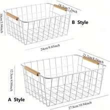 Metal Storage Basket With Wooden Handle, Kitchen Food Storage Metal Wire Basket, Suitable For Pantry, Cabinet, Countertop, Bathroom, Closet, Laundry Room, Can Store Towels, Cosmetics, Toiletries, Snacks, Fruits, Ingredients, Groceries, Handheld With Random Color Wooden Handle - Multicolor - View 8