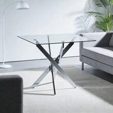 Dining Table With Cross Metal Leg And Tempered Glass,Modern Space Saving Kitchen Table For Living Room,Legs,Square Table,Silver Legs,80x80x75cm - Silver - View 1