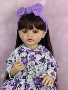 Muñeca Baby Reborn de 55CM 22 pulgadas con extremidades de vinilo suave, cuerpo de tela Recién nacido de pelo largo Princesa Niña pequeña Bebés Regalo de cumpleaños para 3+ niños - muñeca de vinilo suave - Ver 5