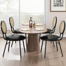 Sillas de comedor modernas tapizadas de caña de espalda Conjunto de 2 o 4, cojines gruesos, patas de metal ergonómicas, ahorro de espacio para cocina o comedor, asiento cómodo - Juego de cuatro piezas negro - Ver 6