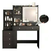 Makeup Table With Mirror And LED Lights, For Bedroom, Makeup Vanity With Power Plug, Dressing Table With Drawers For Bedroom - Black - View 8