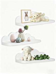 1/2/3 piezas Estantes con forma de nube para habitación infantil, estantes de pared de madera con diseño de nube creativa para almacenamiento - Blanco - Ver 3