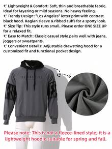 Men's Fashion Colorblock Hooded Sweatshirt, For Fall, Long Sleeve Top - Dark Grey - View 2