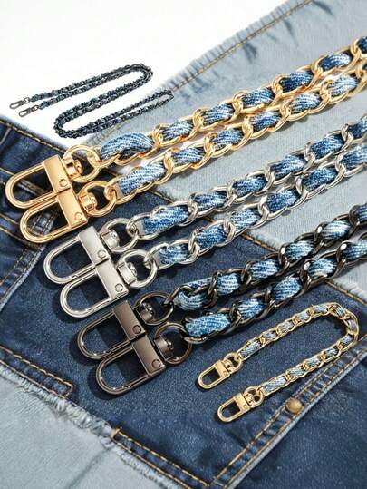 Dây đeo bằng xích kim loại dệt denim - Phụ kiện đa năng cho túi xách, ốp điện thoại và túi đeo vai, phụ kiện trang trí túi xách, quà tặng giáo viên
