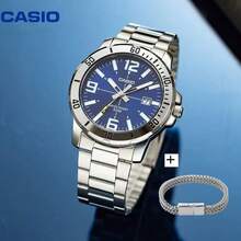 Casio 卡西欧 MTP-VD01D 商务男士手表，蓝色表盘，不锈钢表带，50米防水石英腕表，适合送给父亲或男友的礼物 - 均碼 - 查看 10