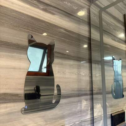 Gương phẳng 2D hình mèo treo tường - Gương hình silhouette mèo treo tường phòng tắm, thích hợp trang trí phòng tắm, phòng khách, phòng ngủ, đồ trang trí nhà cửa/quà tặng sáng tạo.