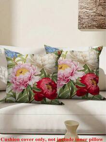 1pc Vintage Floral Roses Throw Pillow Cover - Peach Velvet With Elegant Pink Roses And Green Leaves Design, Suitable For Farmhouse Decor In Living Room, Sofa Or Balcony - Machine Washable, Zippered, 45cm/17.7 Inch - Vintage Floral Pillow Cover, Decorative Cushion Cover, Pillow Sham, No Pillow Insert - Baby Pink - View 16