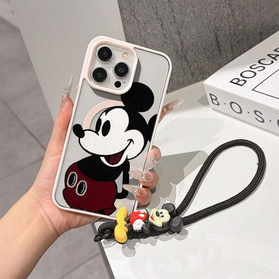This Disney Mickey Mouse Pattern Lanyard Phone Case Features A Strong Magnetic Closure And Full Coverage Of Acrylic And TPU Material. It's Shockproof, Lightweight, And Suitable For IPhone17/16/11/13/15/15 Plus/15 Pro/15 Pro Max/12/14 Pro Max/11 Pro Max/12 Pro/12 Pro Max/13. It's A Popular Birthday Gift, Business Gift, Durable, Stain-Resistant, And Fingerprint-Resistant New Phone Case For Men And Women. It Also Includes A Mickey Mouse Phone Case And Mickey Mouse Doll Bracelet. Compatible With SamsungGalaxy S20, S21, S22, S23, And S24 Series. It's The Perfect Gift For Friends And Family. This Stylish Phone Case Is Fun, Lightweight, And Durable. IPhone17 Pro Max Phone Case, Minnie Phone Case. - 粉色 - 查看 1