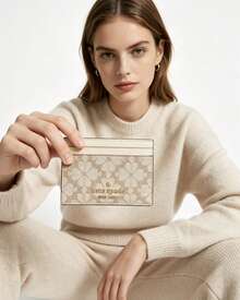 KS Signature系列钱包卡包，前置口袋超薄钱包，RFID屏蔽超薄身份证卡套，棉质面料，菱形压纹图案 - 杏色 - 查看 2