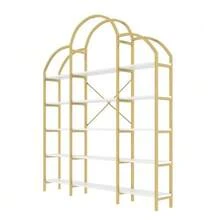 Simple Style 170 X 26 X 190 Cm Shelving Unit, Made Of Steel Tube And MDF, With Five Shelves, Unique Cloud Shape, Easy To Assemble And Clean, Gold And White Color. - 金色 - 查看 10