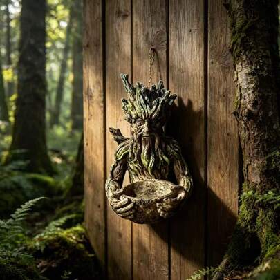 1 chiếc máng ăn chim hình cây thần trang trí ban công và sân, đồ trang trí sân vườn tối giản, máng ăn chim hình cây thần kiểu Bắc Âu cổ điển, máng ăn chim hình người bảo vệ vườn, đồ trang trí cho chim ăn trong vườn, sản phẩm thủ công mỹ nghệ bằng nhựa.