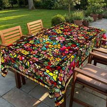 Stained Glass Floral Tablecloth, Colorful Flower Print, Perfect For Kitchen, Dinner, Parties, Holiday Celebrations & Outdoor Gatherings - A - View 6