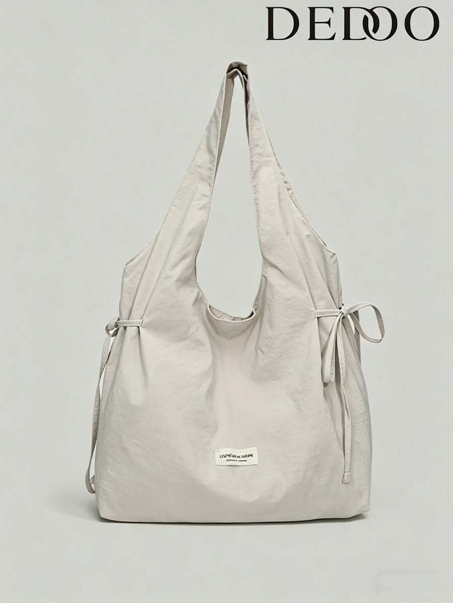 Dedoo Polka Dot Canvas Tote Bag, Large Capacity Foldable Shoulder Bag, Suitable For Students, Ruched Cloud Drawstring Design