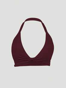 Sodalemon Women's Solid Color Ruched Casual Daily Sports Bra - Burgundy - View 8