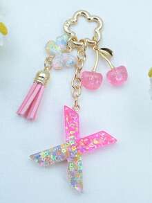 1pc Resin Flower Sequin Keychain, Suitable As Gift For Girlfriend - Pink - View 25