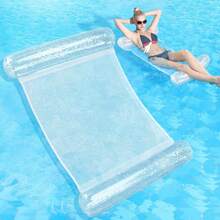 1 pieza Colchoneta de agua inflable flotante, esta hamaca de agua plegable de verano está hecha de material de PVC transparente con decoración de lentejuelas brillantes. Con una estructura de doble cámara y diseño plegable, este sillón inflable es imprescindible para cualquier actividad acuática o vacaciones en la playa. - convencional - Ver 5