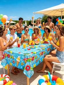1/2/4pcs Summer Beach Party, Pool-Themed Party Decorative Plastic Tablecloths, Suitable For Graduation, Birthday Celebrations, Pool Party - Multicolor - View 9