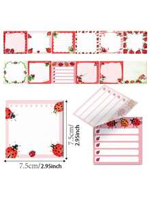 12pcs Red Seven Star Ladybug Self-Adhesive Sticky Notes Notepad For Party Supplies - one-size - View 4