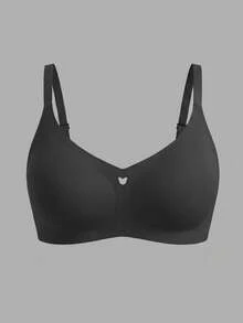 女士无钢圈文胸 - 模压罩杯，无缝设计，可调节肩带，日常穿着舒适 - 黑色 - 查看 1