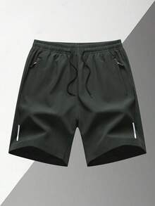 1pc Men's Summer Lightweight Casual Shorts, Fashion Sports Outdoor Running Shorts Unisex Design - Army Green - View 4
