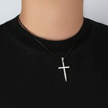 1pc Classic Sword Cross Pendant Necklace, Simple Versatile Meaningful Gift For Men - Cross and Sword Necklace - View 1