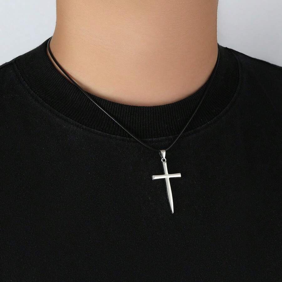 1pc Classic Sword Cross Pendant Necklace, Simple Versatile Meaningful Gift For Men - Cross and Sword Necklace - View 1