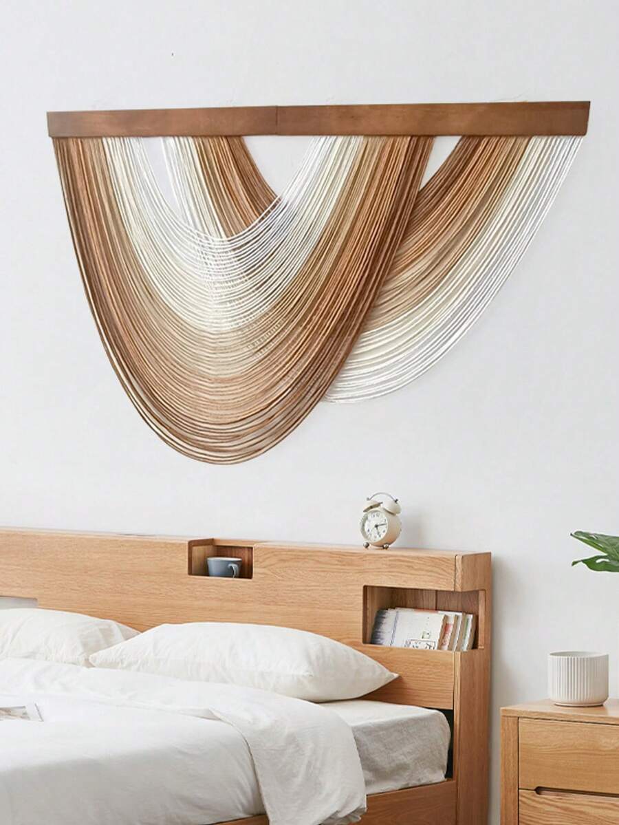 1 pieza Tapiz decorativo de estilo bohemio con diseño curvo, para colgar en la pared del hogar nórdico, sala de estar, tejido a mano, adecuado para sala de estar, dormitorio, entrada, alquiler vacacional, oficina - Multicolor - Ver 1