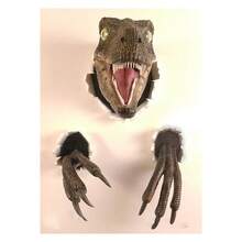 Velociraptor Statue Wall Resin Mount Dinosaur Head Sculpture Wall Hanging Ornament For Indoor And Outdoor Dinosaur - A - Xem 3