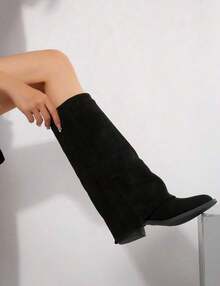 Women's Boot With Synthetic Suede Cover, High Shaft, Comfortable, Fashionable, Elegant, Stylish Winter Boot 9002 - Black - View 6