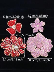 4pcs/Set Pink Rhinestone Flower DIY Handmade Sewing Decorations, Clothing, Shoes, Bags, Hair Accessories - A Set Of 4 Pink Rhinestone Flowers - View 2