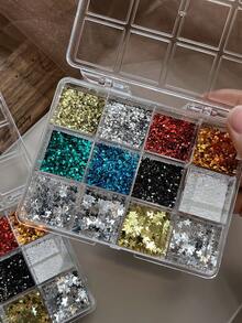 12-Grid Nail Art Sequins Set, Dot & Star Mixed Glitter Nail Decorations, DIY Nail Accessories Nail Charms - Multicolor - View 1