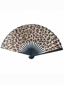 2/1 pieza Abanico plegable de bambú y hueso con estampado de leopardo y marco negro, con tema de princesa de moda, ligero y portátil para uso manual de mujeres, adecuado para viajes de verano, playa y uso diario - Talla única para todos - Ver 10