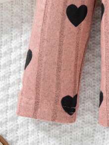 3pcs/Set Girls Heart Embroidery Decor Round Neck Long Sleeve T-Shirt Casual Tops, Spring & Autumn - Dusty Pink - View 6