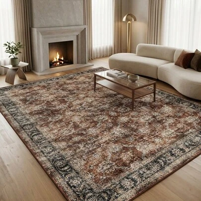 1 tấm thảm trải sàn họa tiết hoa cổ điển Maroc - Bohemian cổ điển, kiểu Châu Âu & Mỹ - Thảm len giả mềm hình chữ nhật có thể giặt được, thích hợp cho phòng khách, phòng ngủ, lối vào, phòng tắm, hành lang, sân trong, nhà bếp, trong nhà ngoài trời, thảm trải sàn mọi mùa cỡ lớn, trang trí nhà cửa