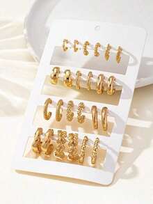 24pcs/Set Minimalist Crystal Stud Hoop Earrings, Fashion Jewelry Set For Women, Casual, Date, Holiday, Gift For Couples - 銀色 - 查看 2