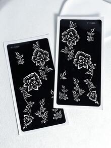 4 Sheets Floral Temporary Tattoo Stencils For Women | Self-Adhesive, Reusable, Flower Designs, Left And Right Hands Kit, Glitter And Ink Body Paint, DIY Tattoo Templates For Body Makeup, Mehndi Designs - Black - View 9