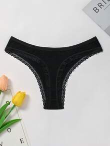 5 chiếc quần lót dây thể thao nữ màu đen không đường may, thoáng khí, viền ren, thoải mái. - màu đen - Xem 8