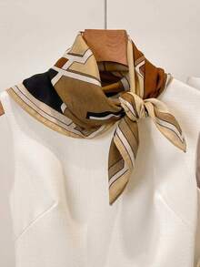 1 pièce Nouveau petit carré de foulard à motif géométrique patchwork bicolore, accessoire polyvalent de printemps pour la protection solaire extérieure, la décoration, le style vintage pour le cou. Convient pour les sports de plein air, les fêtes, les sorties, les cadeaux de vacances, les accessoires, les serviettes de plage. - Multicolore - Voir 2