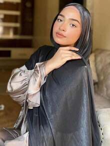 1pc Ladies' Solid Color Sparkling Chiffon Daily Headscarf Beach Shawl Sun Protection Hijab - 彩色 - 查看 4