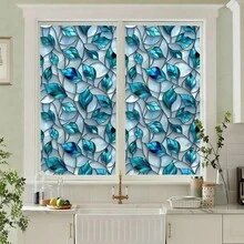1/3pcs Leaf Frosted Static Cling Window Film, Natural Fresh Atmosphere, Static Adsorption Privacy Window Film, No Glue Heat Resistant Removable, Suitable For Home Windows, Bathroom Doors, Office Glass Decor - Green Leaf Electrostatic Abrasive Film - View 7