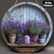 1 Stück 2D kreisförmige Holz-Dekorplakette, Lavendel-Thema, geeignet für Bar, Küche, Café, Zuhause, Wohnzimmer, Büro Dekoration, Geschenk, 2D Design, vorgebohrte Löcher wie gezeigt in der Größe - mehrfarbig - Übersicht 3